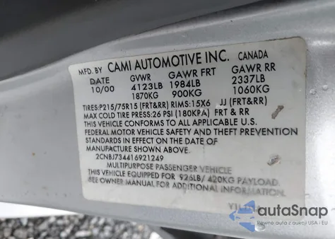 2001 Chevrolet Tracker Hard Top Zr2 from USA, damaged, VIN 2CNBJ734416921249